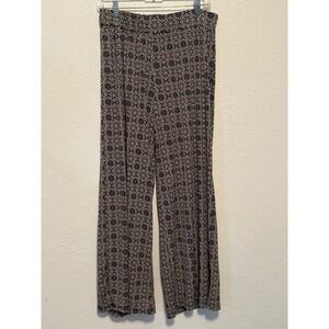 Perception Women Wide Leg Pants Navy Blue Beige Medallion Print High Rise Large